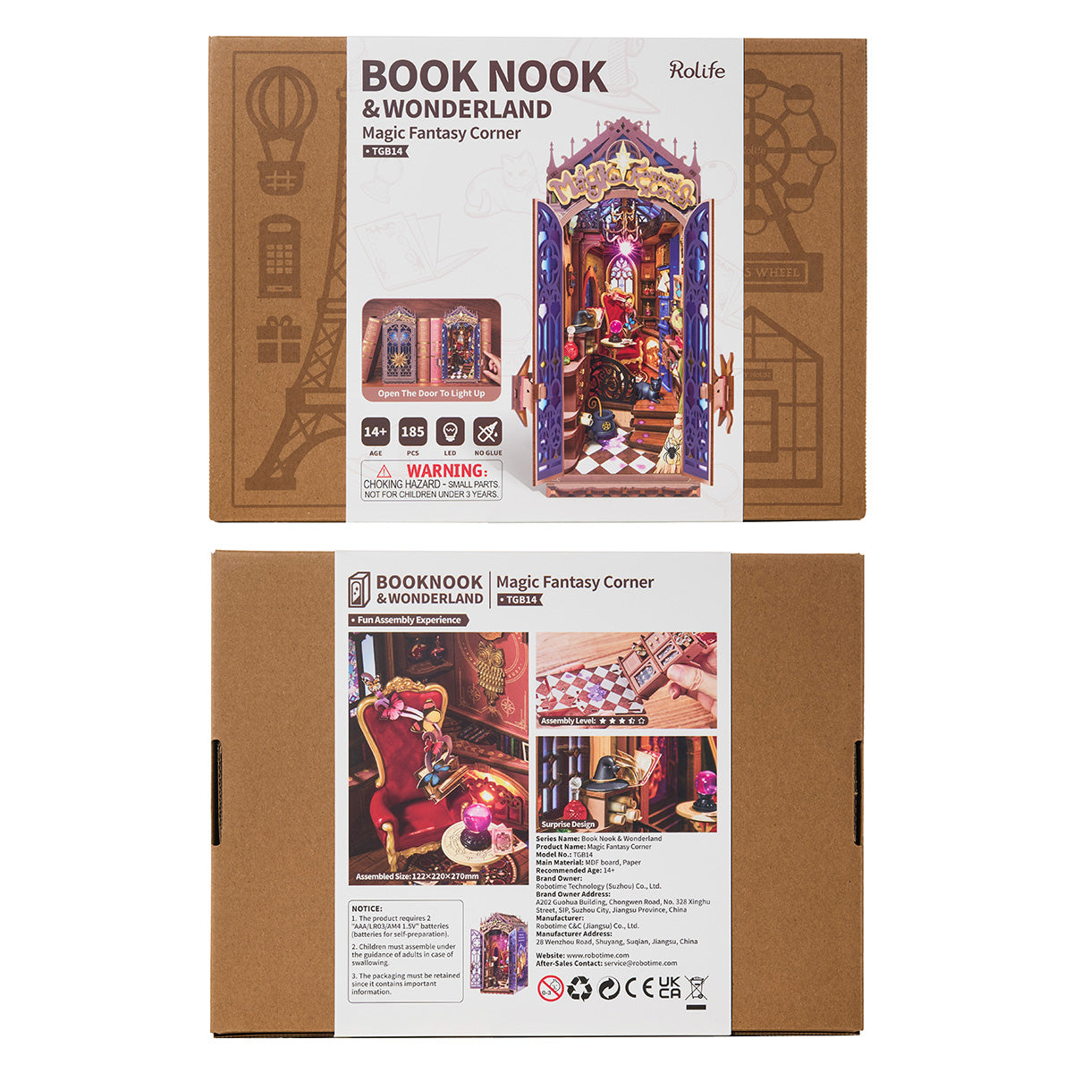 Rolife Magic Fantasy Corner TGB14 produit emballage avec complété book nook