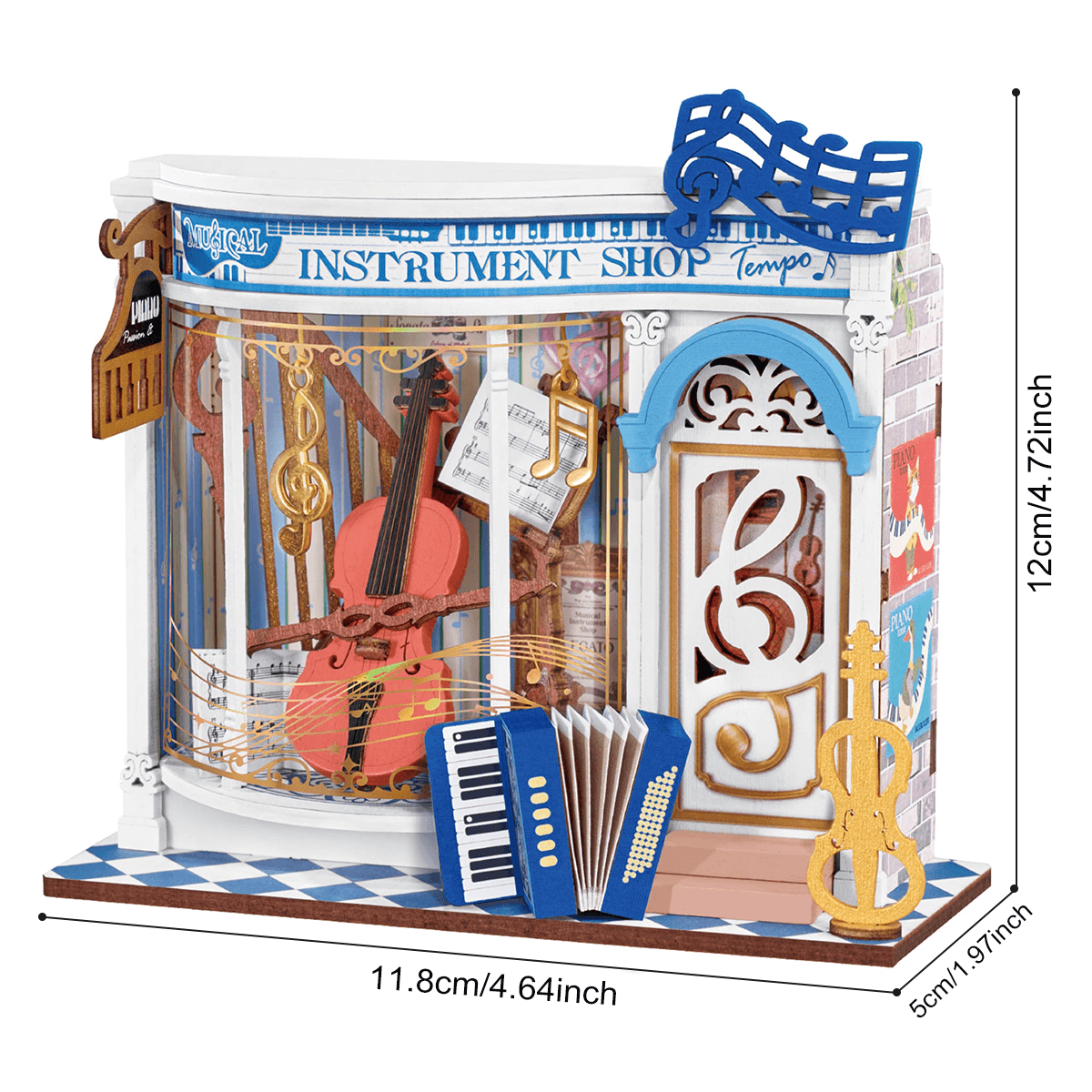 Tienda de Instrumentos Melody DS047 gráfico de tamaño, casa en miniatura terminada de 11.8 x 5 x 12 cm