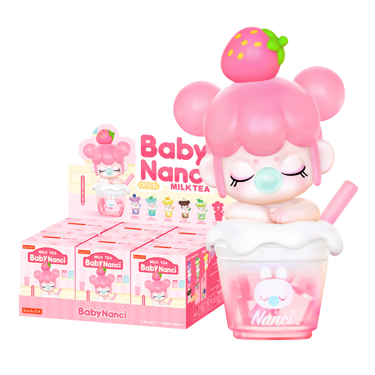 Série de thé au lait BabyNanci figurine présentée avec boîte d'affichage sur fond blanc
