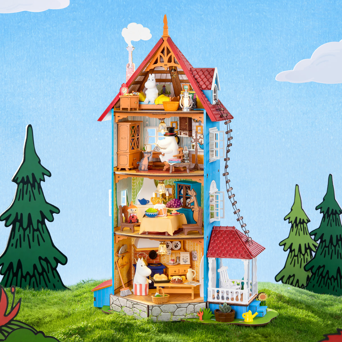Rolife Moominhouse DIY Miniaturhaus offenes Interieur mit Moomin-Charakterräumen