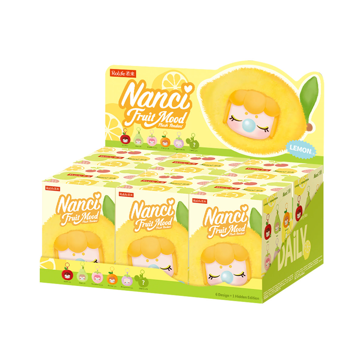Nanci Fruit Mood blind box display case on white background