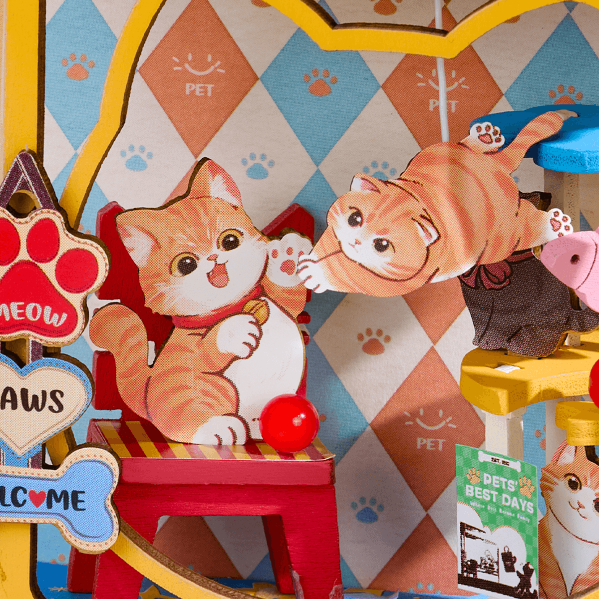 Pawfect Pet Shop DS045 close-up of cat play area and kitten wallpaper details