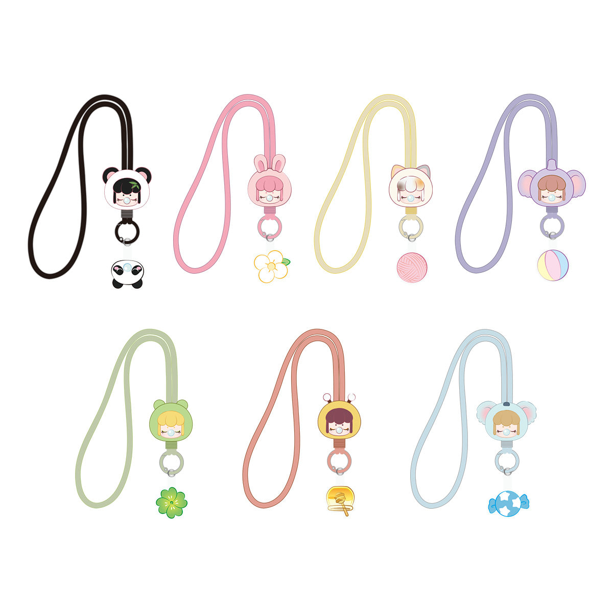 Baby Nanci Fluffy Party phone chain full lineup on white background