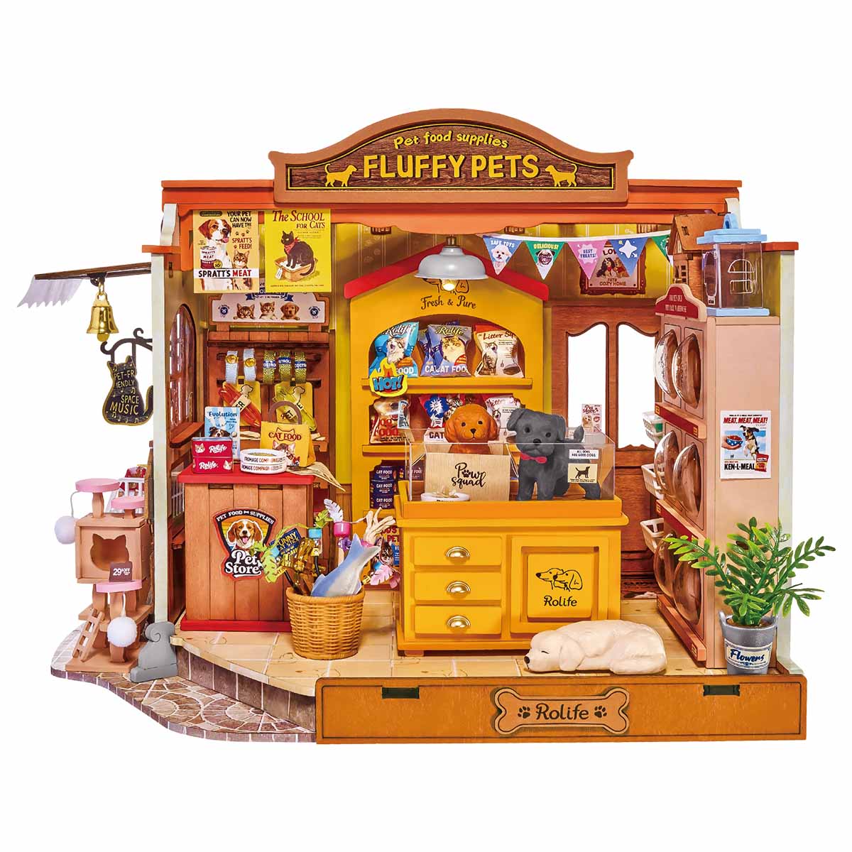 Rolife Fluffy Friends Store Casa Miniatura DIY vista frontal fondo blanco