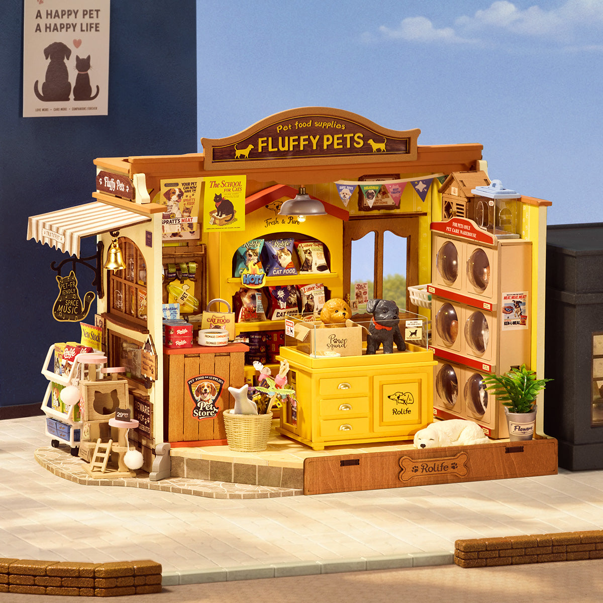 Rolife Fluffy Friends Store DIY Casa en miniatura escena de exhibición de estilo de vida