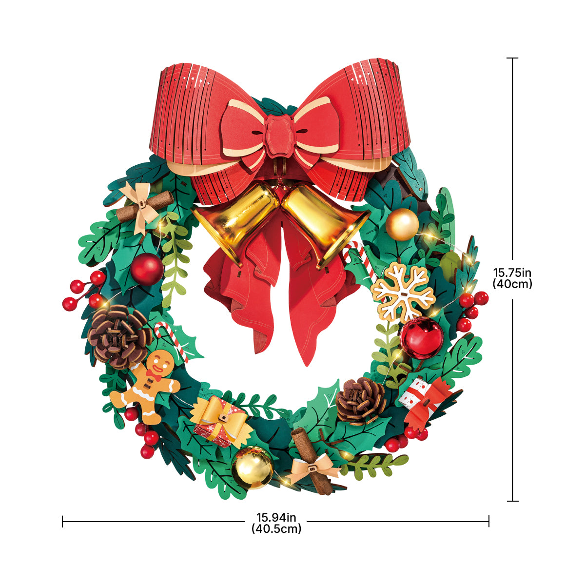 Couronne de Noël TGL04 taille graphique, 40,3 x 40 cm couronne en bois 3D