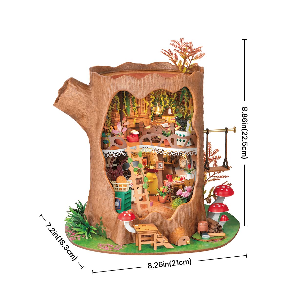 Casa de árbol de cuento de hadas DG179 gráfico de tamaño, 21 x 18.3 x 22.5 cm casa en miniatura