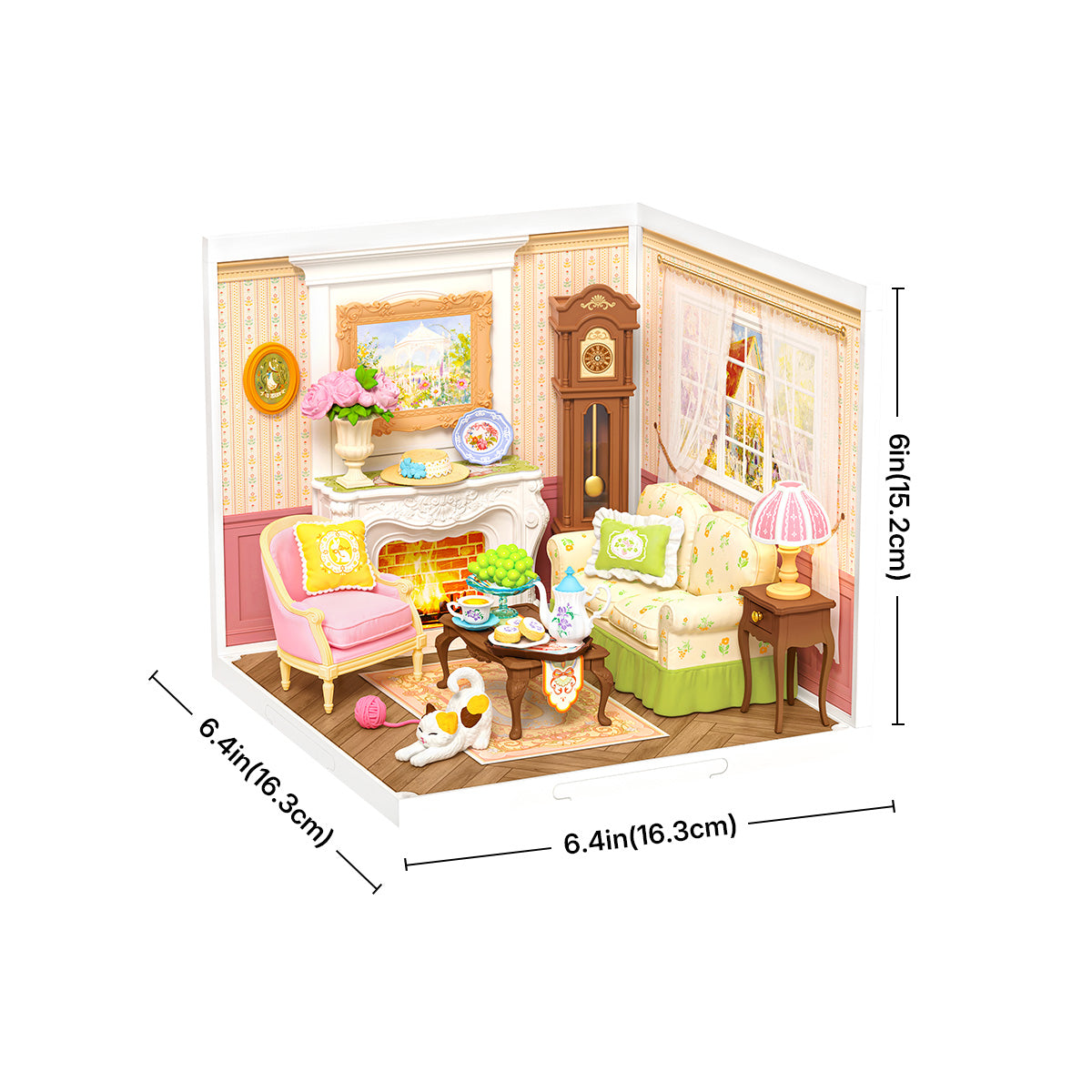 Holiday Tea Time DW023 size graphic, 16.3 x 16.3 x 15.2 cm miniature room