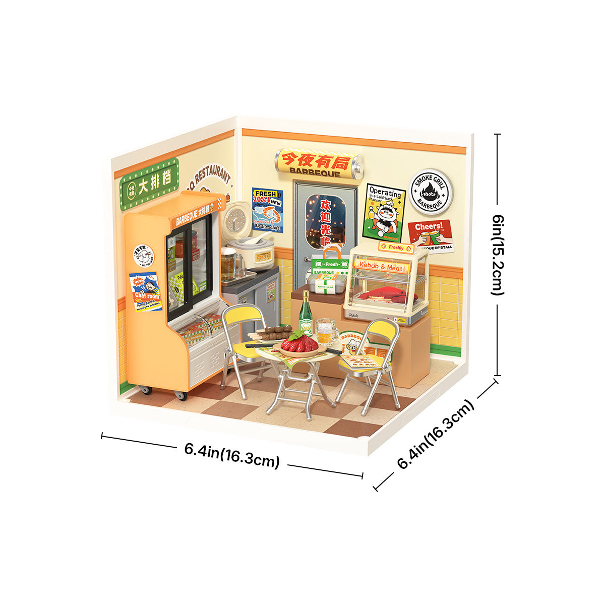 Night Out Food Stall DW022 size graphic, 16.3 x 16.3 x 15.2 cm miniature room