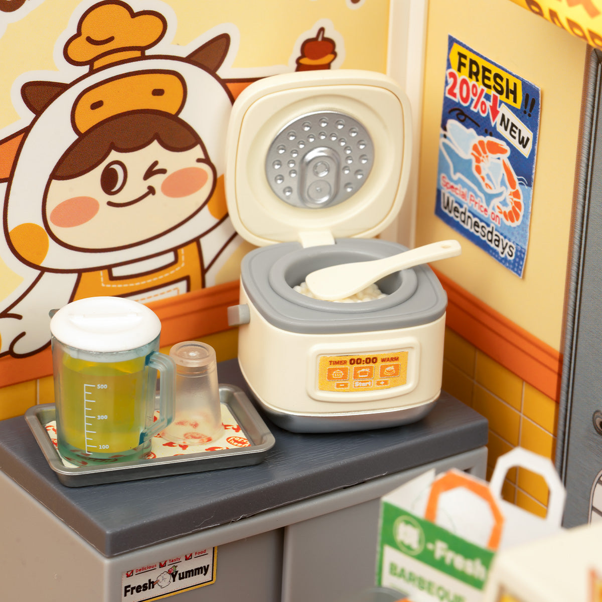 Night Out Food Stall DW022 close-up of the cooker, drink cup, and service counter details