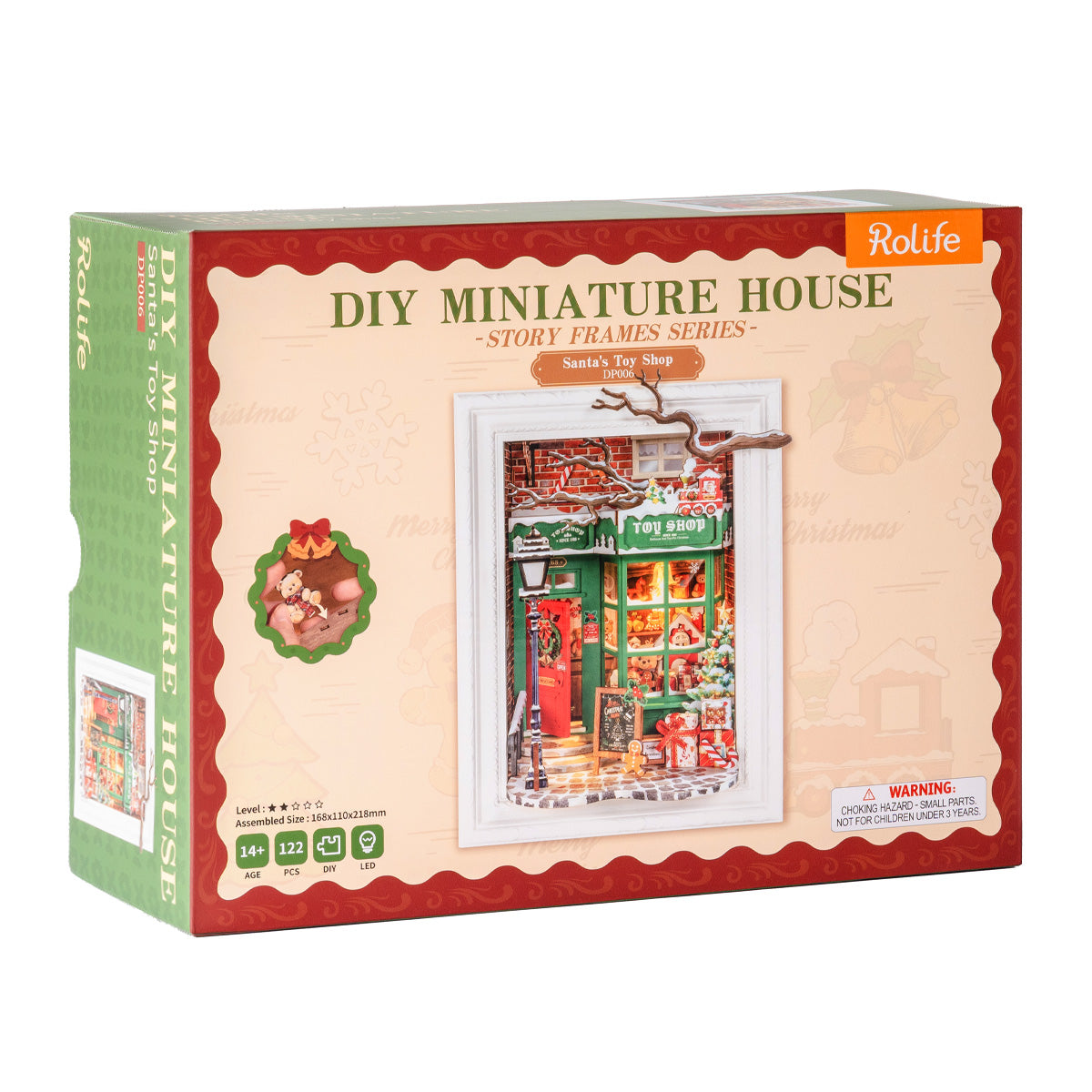 Rolife Santa's Toy Shop DP006 Produktverpackung mit vollständigem Geschichtsrahmen