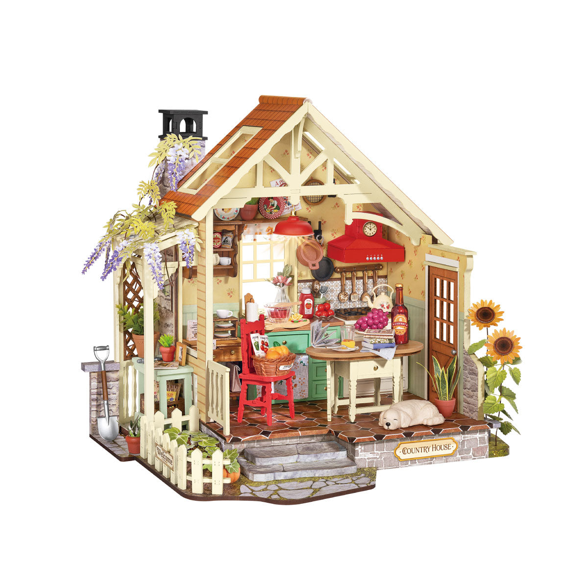 Rolife Sunlit Farmhouse Kitchen DH101 casa en miniatura sobre fondo blanco
