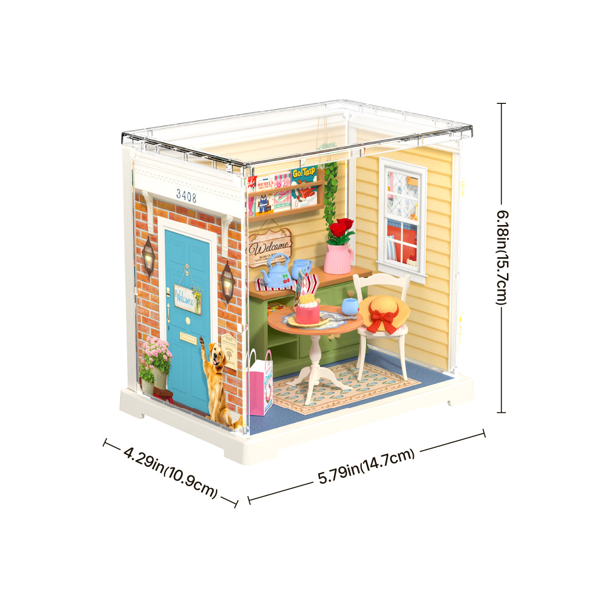Sunshine Sip Porch DWS07B Größe Grafik mit montierten Abmessungen angezeigt
