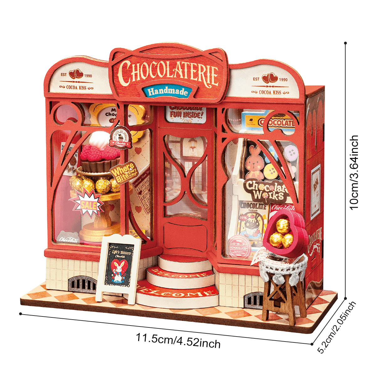 Boutique de Chocolat Doux DS046 taille graphique, 11,5 x 5,2 x 10 cm maison miniature finie