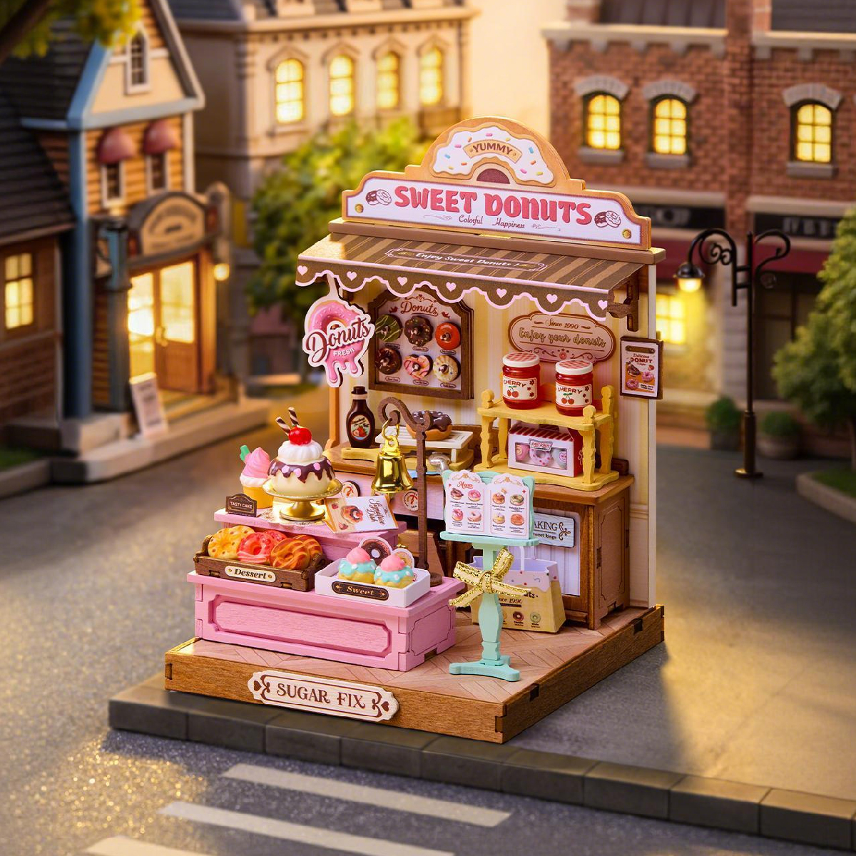 La tienda de donuts de Sweetie DS051, un mini puesto de panadería en una acogedora escena callejera.