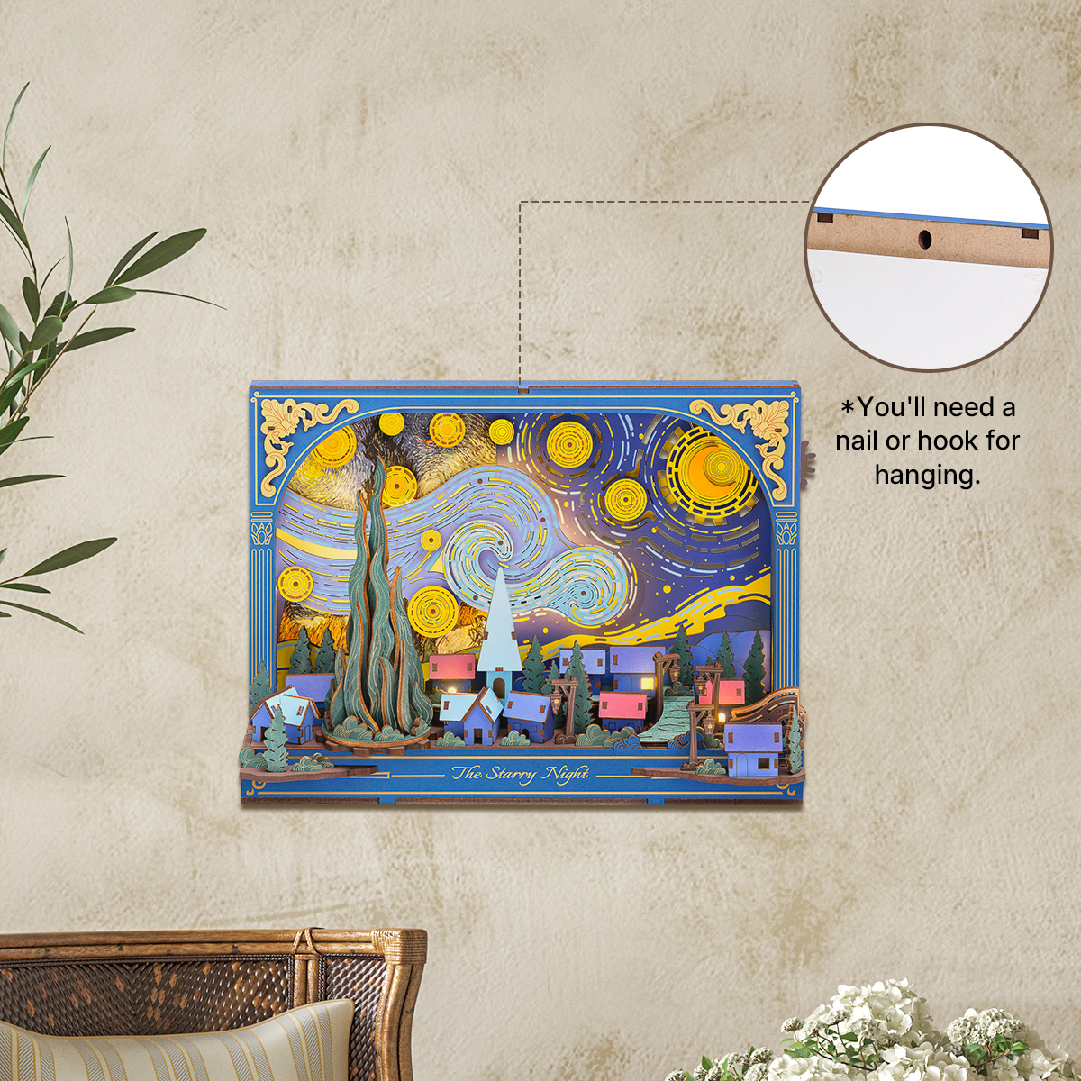 The Starry Night close-up of rotating cypress tree and layered scene