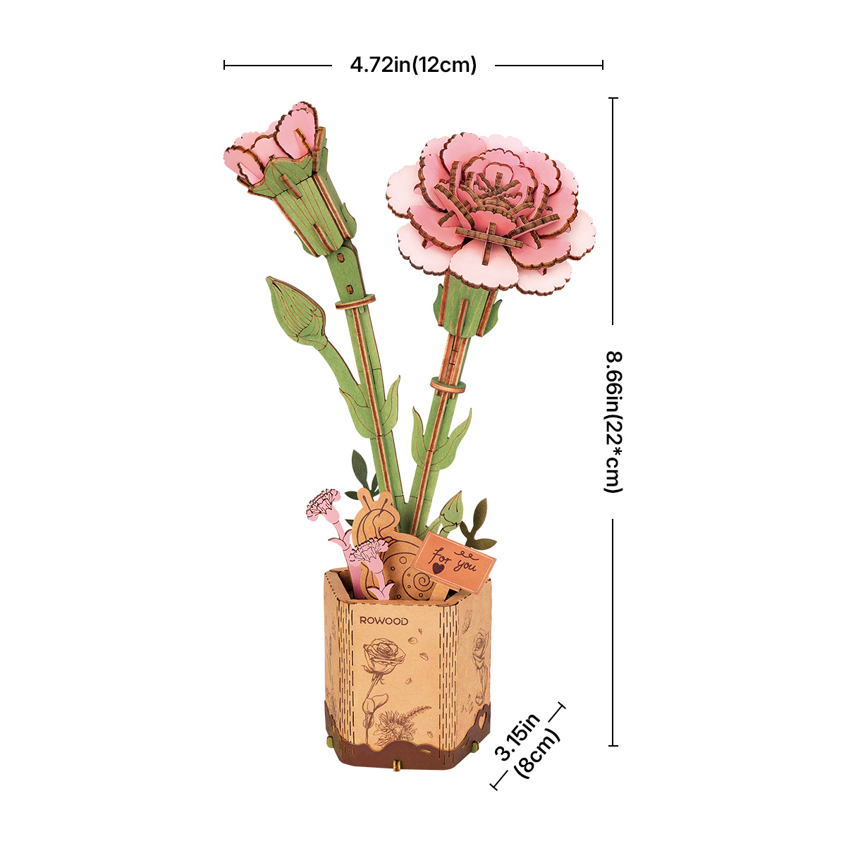 Rowood DIY Wooden Flower Pink Carnation TW051 gallery image 6