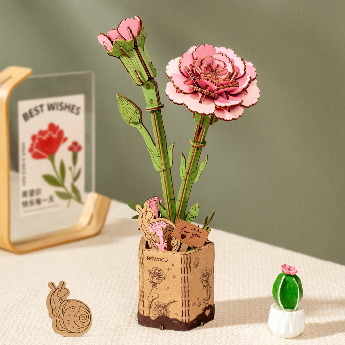 Rowood DIY Holzblume Pinke Nelke TW051 Produkt-Held Bild