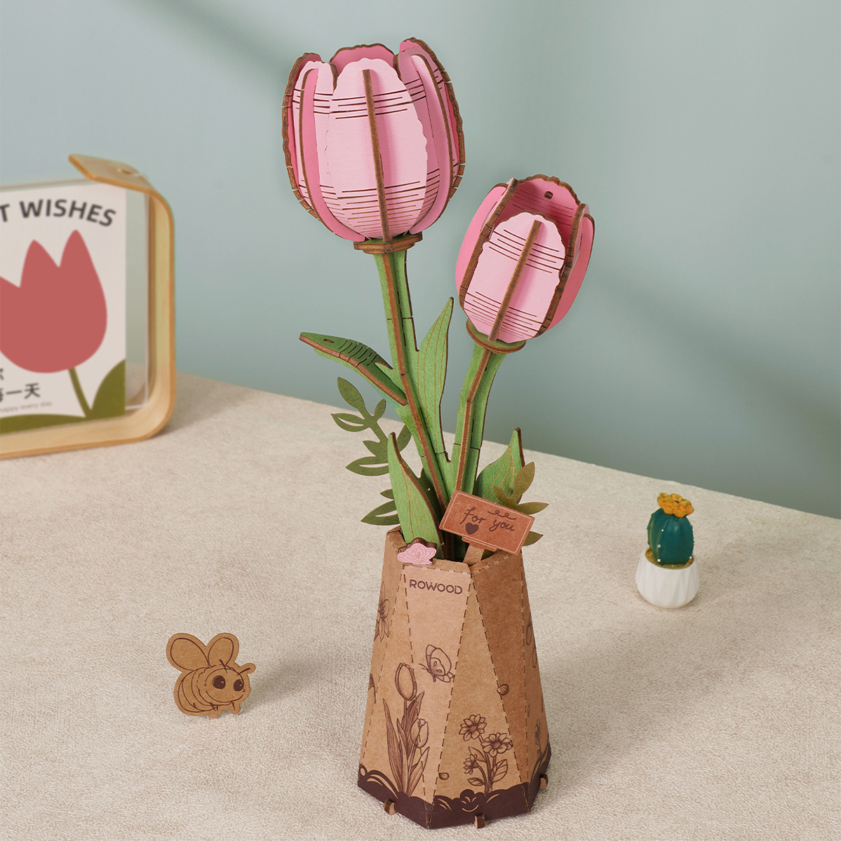 Rowood DIY Holzblume Pink Tulpe TW082 Produkt-Held Bild