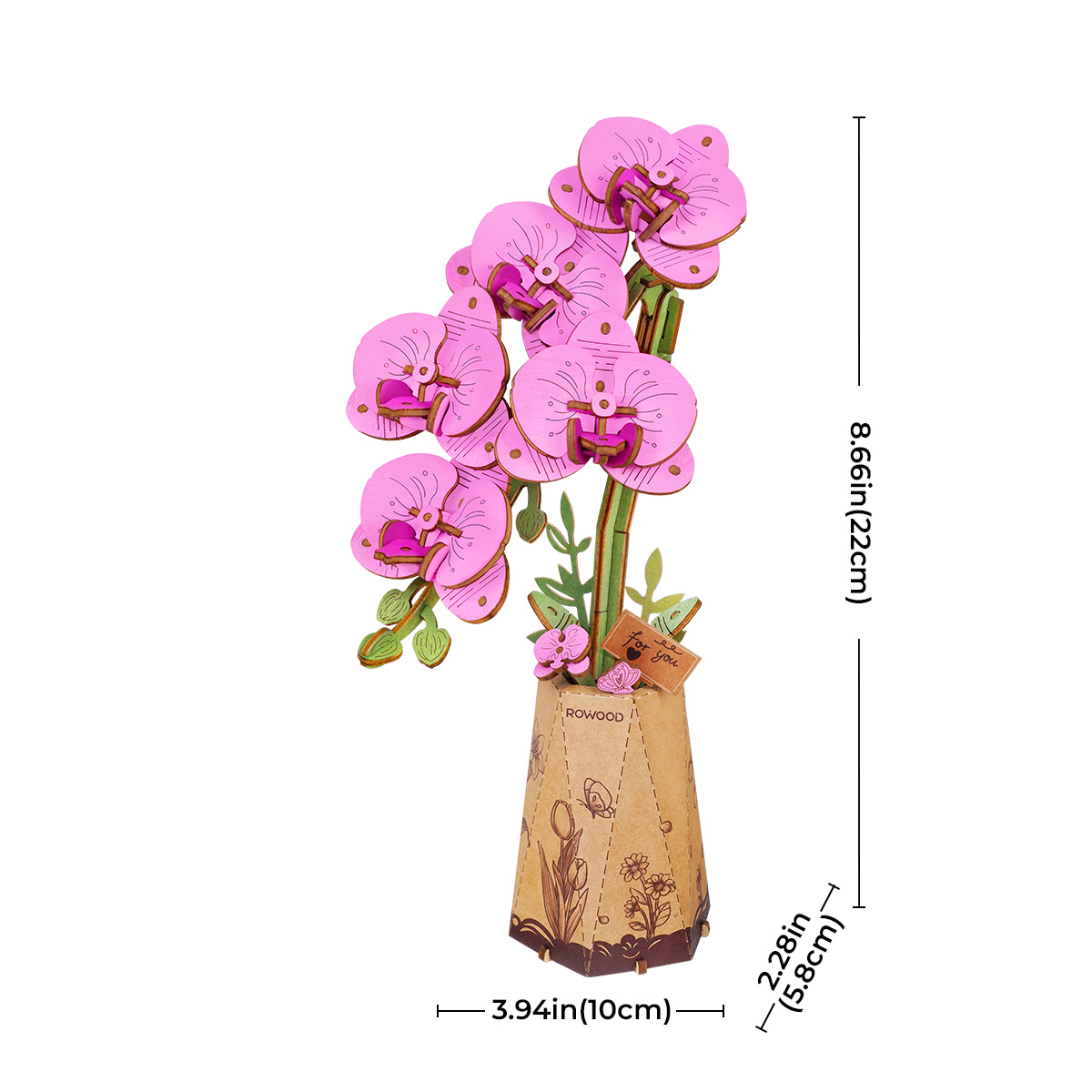 Vue détaillée de l'orchidée papillon violette en bois DIY Rowood TW091