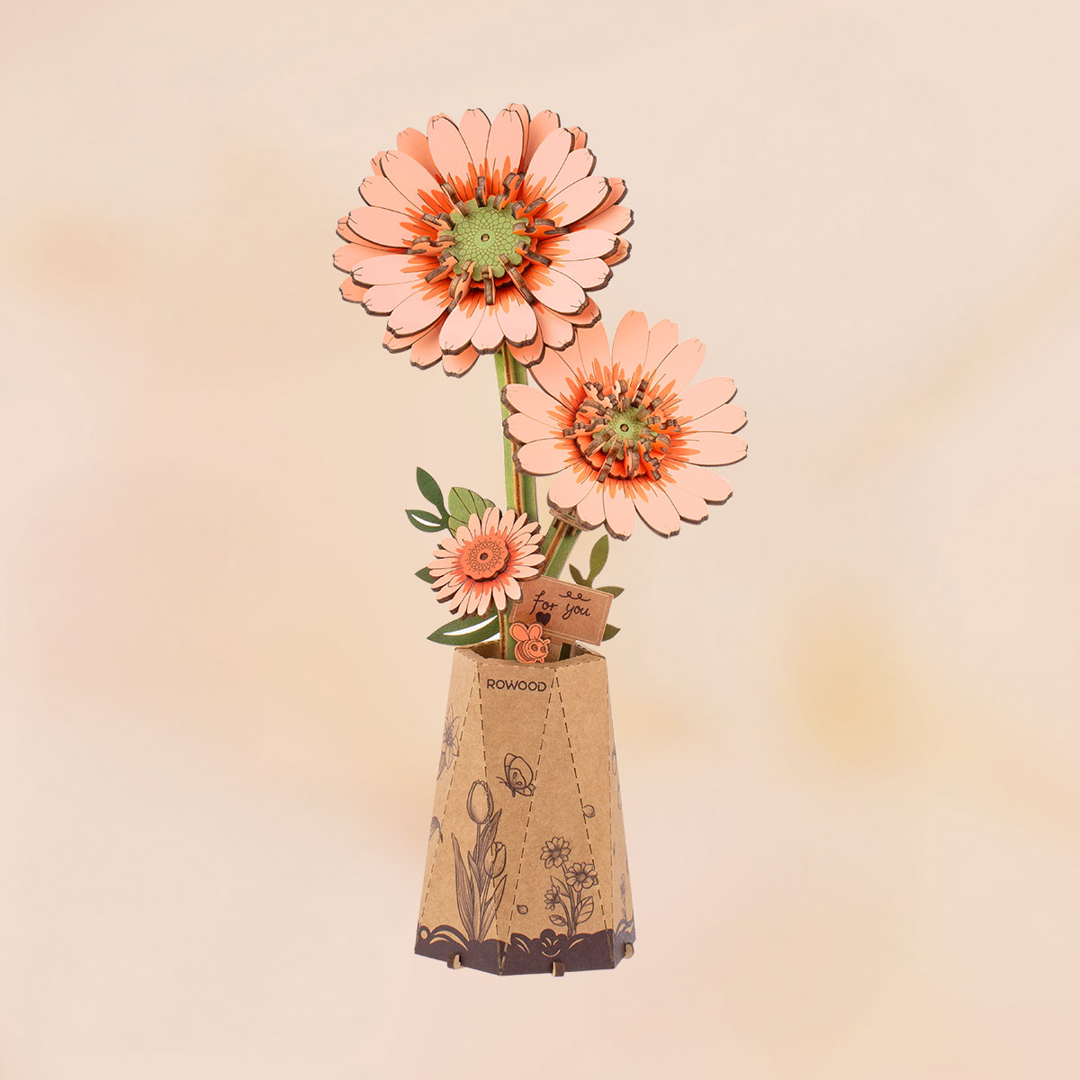 Rowood 3D Wooden Puzzle - Wooden Flower Bouquet TW01H peach blossom finished model