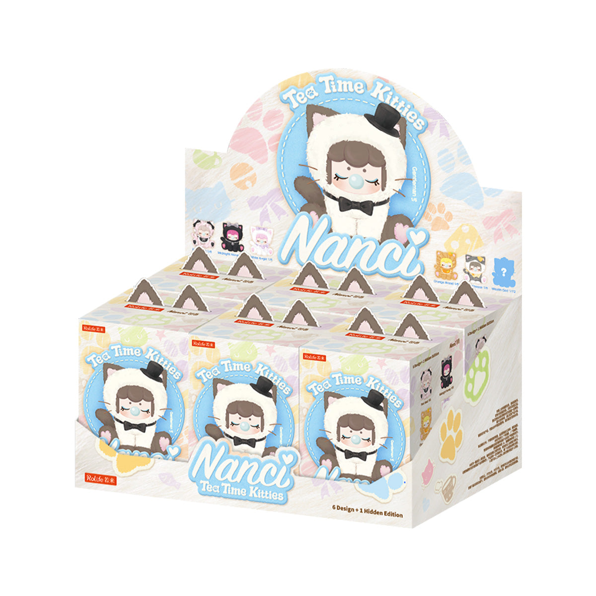 Nanci Tea Time Kitties Blind Box-Vitrine auf weißem Hintergrund