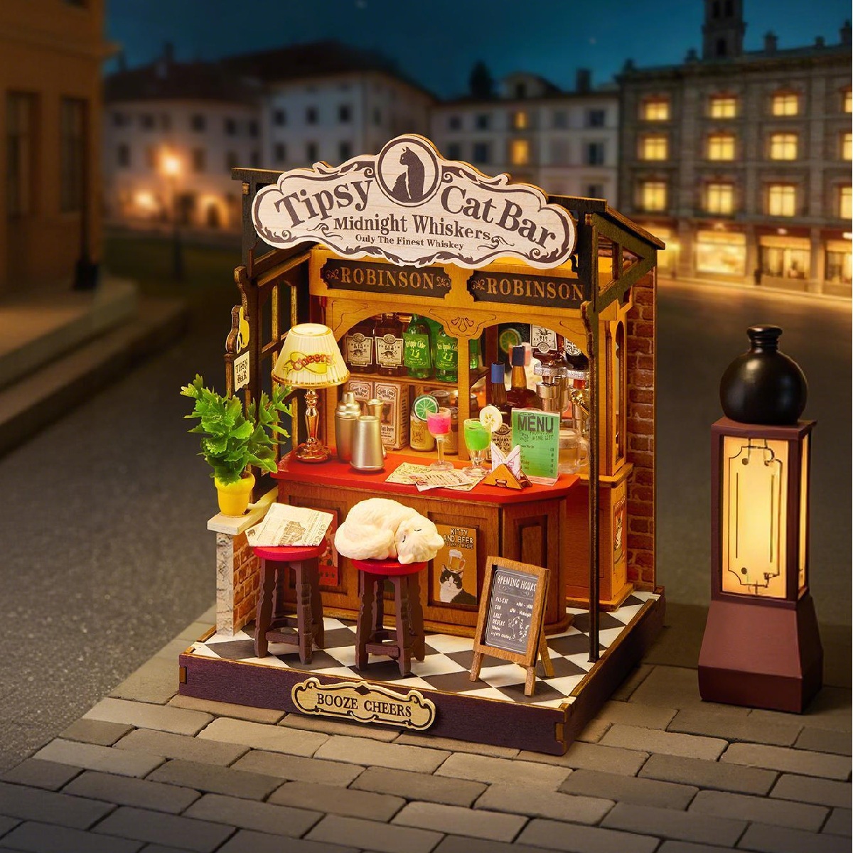 Tipsy Cat Bar DS054 miniature bar in a nighttime street scene