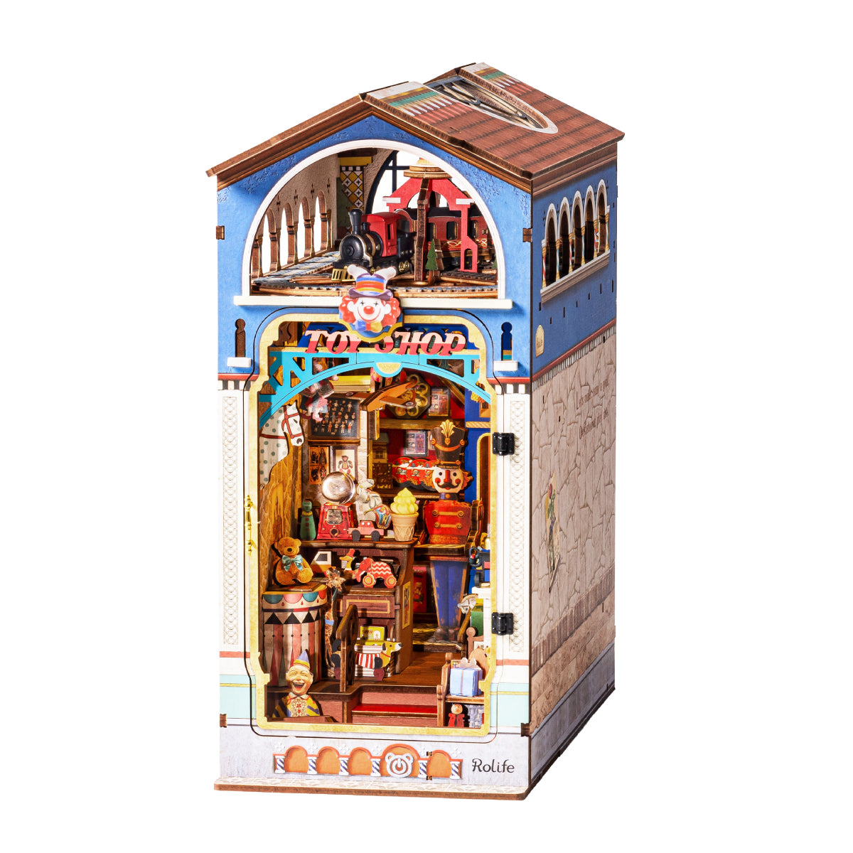 Rolife Treasure Toy Shop DIY Book Nook finished model on white background