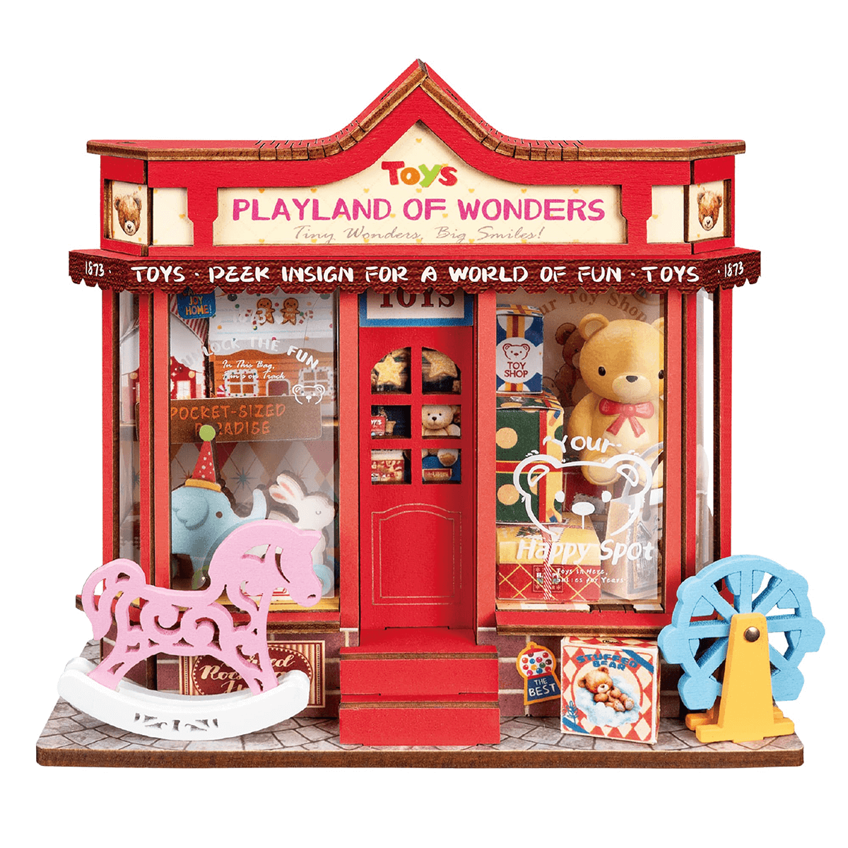 Rolife Whimsy Toy Shop DS044 witte achtergrond miniatuur speelgoedwinkel productweergave