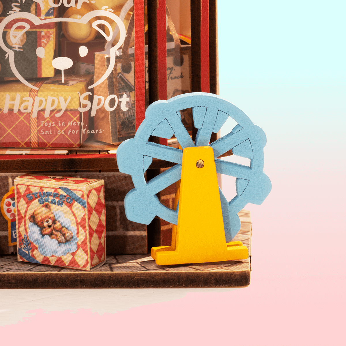 Whimsy Toy Shop DS044 close-up of mini ferris wheel and toy shop window details