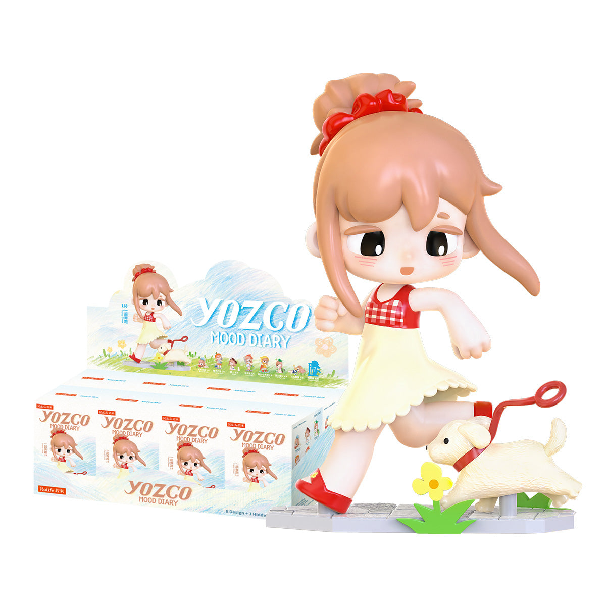 Yozco Mood Diary figurine présentée avec une vitrine sur fond blanc