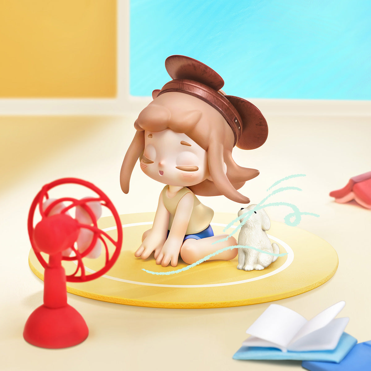 Yozco Mood Diary summer figure with fan and white dog companion