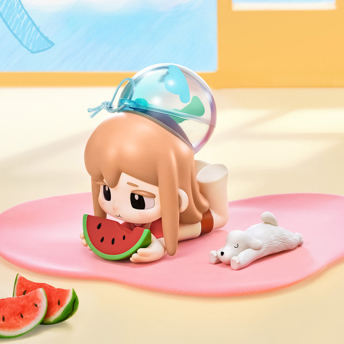 Yozco Mood Diary Melon Melody figure lying beside a watermelon slice