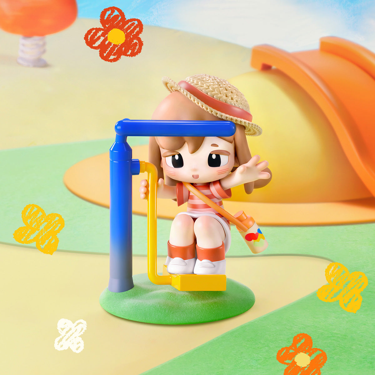 Yozco Mood Diary playground scene with a seated figure on a swing