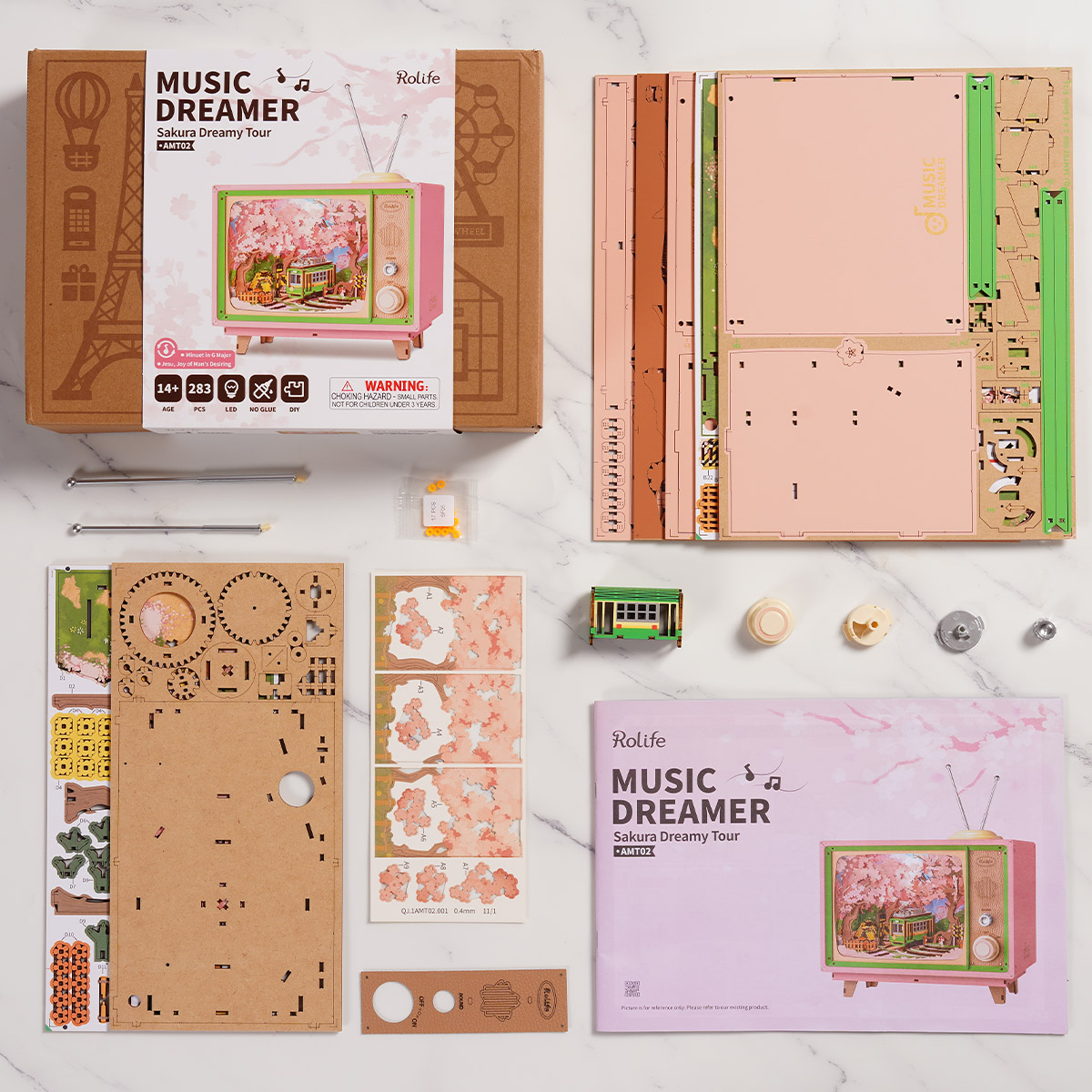 Sakura Dreamy Tour AMT02 Materialien und Teile Layout für das Musikbox-Kit