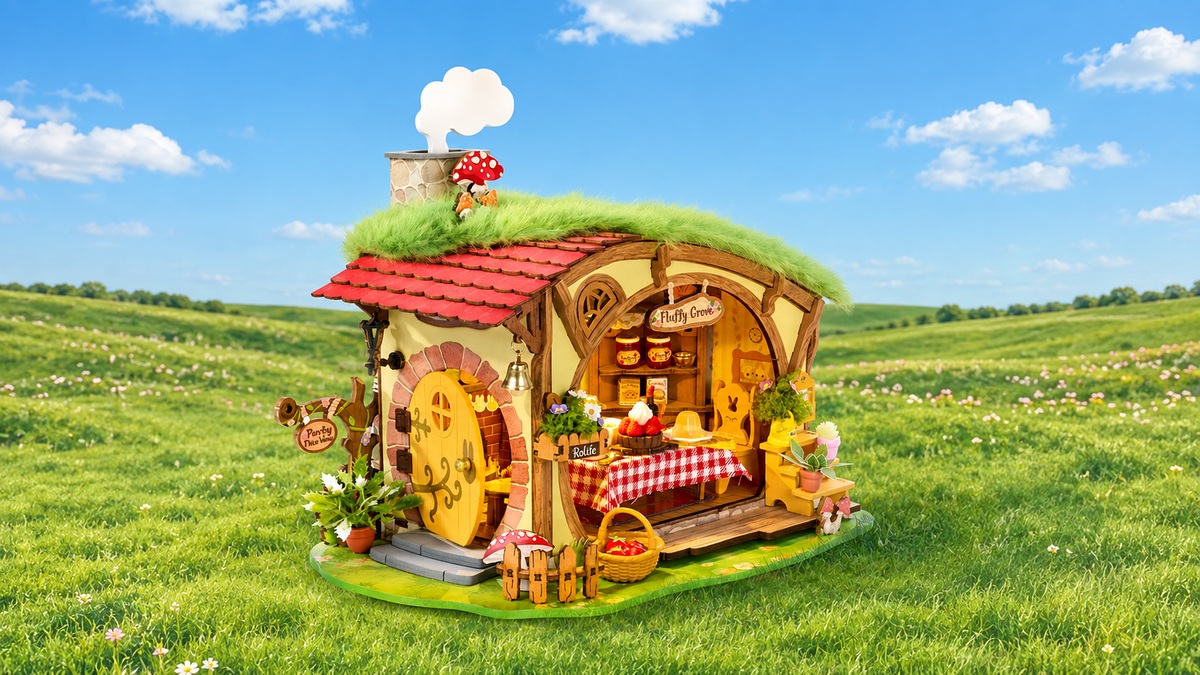 Rolife Fluffy Grove DG184 fairy cottage in a green meadow