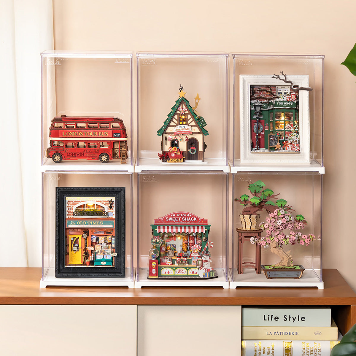 DF05L shelf display scene with multiple covered models