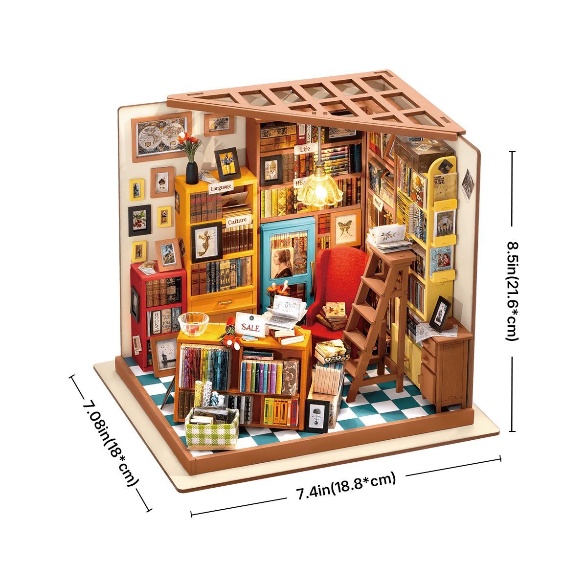Rolife DIY Miniature Dollhouse- Sam's Study DG102 disposition des pièces du kit graphique