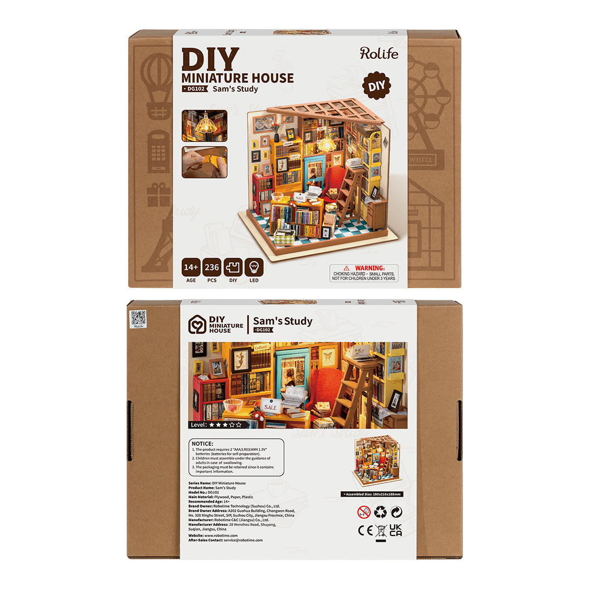 Rolife DIY Miniature Dollhouse- Le bureau de Sam DG102 produit emballage