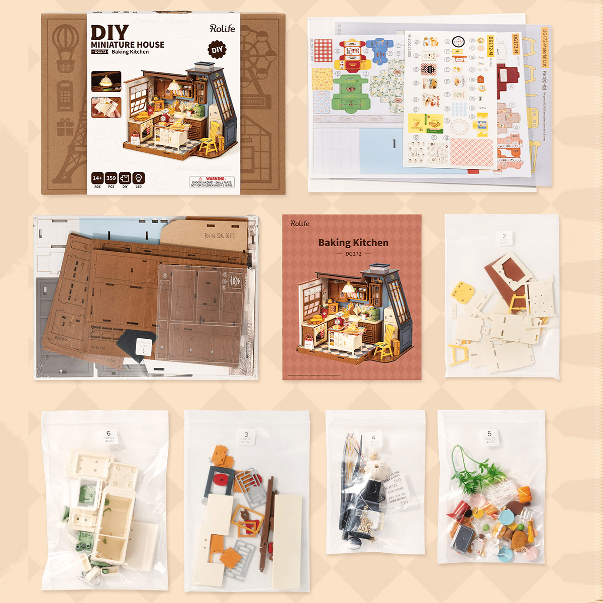 Inhalt und Montageübersicht des Baking Kitchen DG172 Pakets