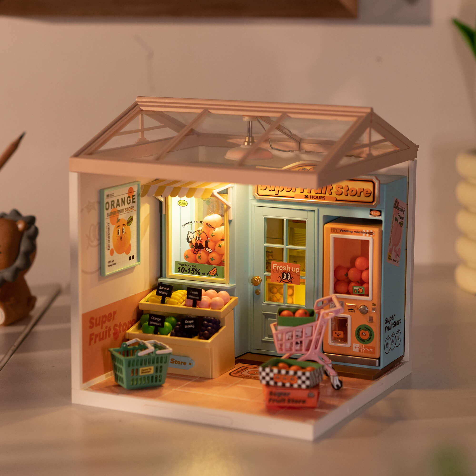 Rolife Super Fruit Store Super Creator Miniature House DW003 warme tafel display scène