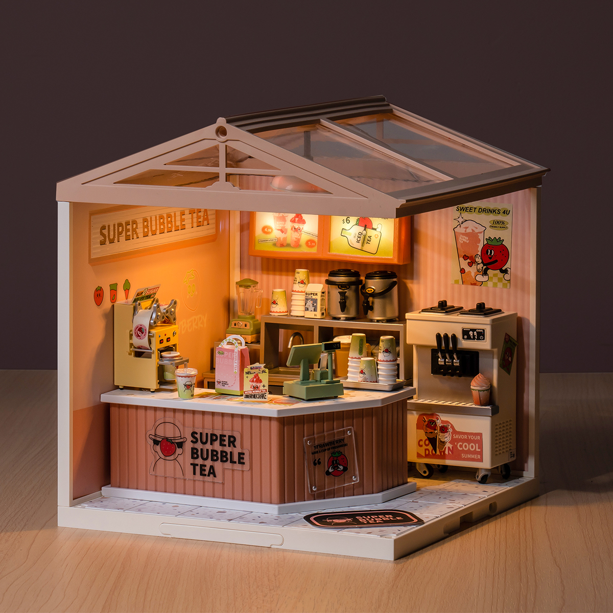 Rolife Double Joy Bubble Tea Super Creator Miniature House DW006 tabletop display scene