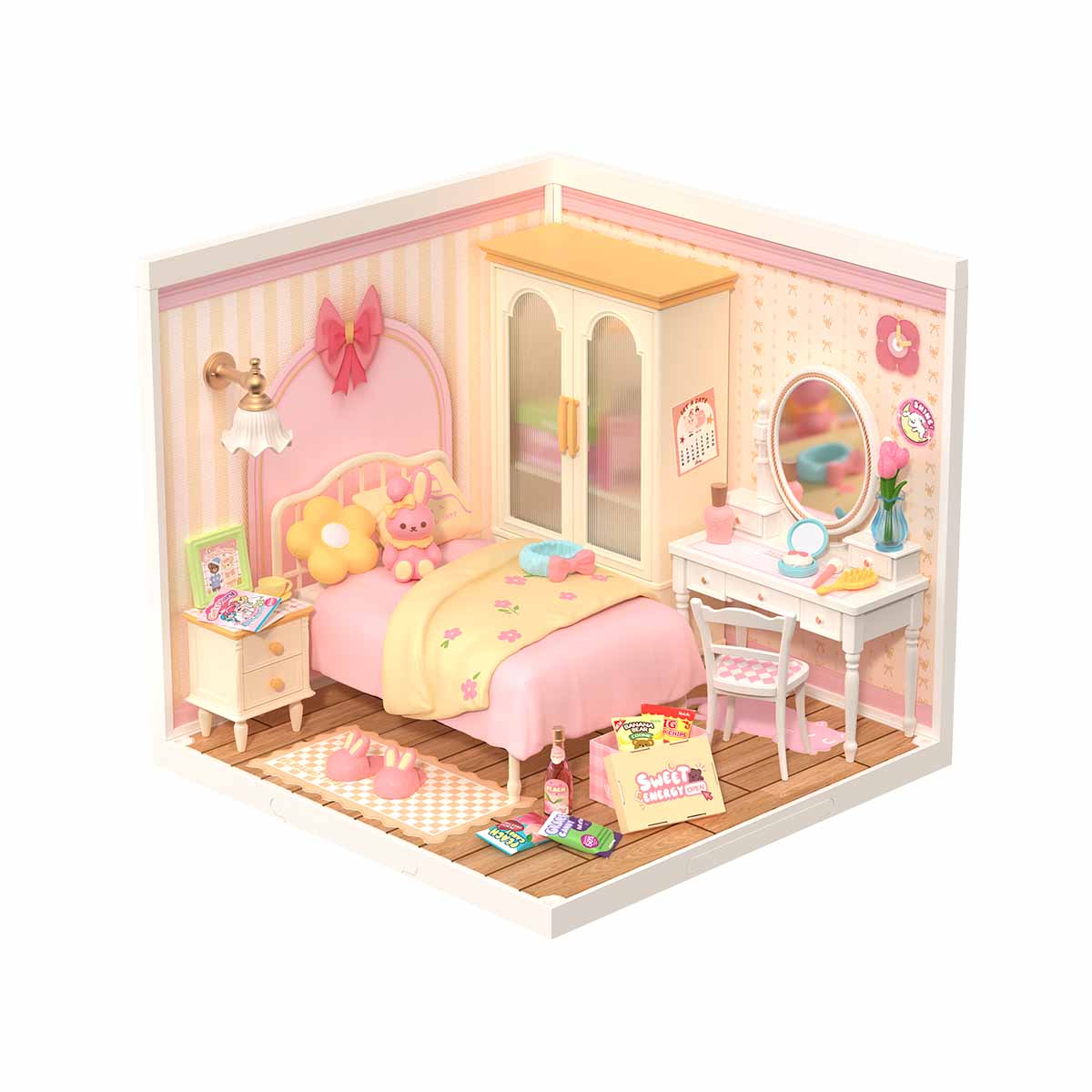 Rolife Lovely Pink Bedroom DIY Miniature House DW016 | Robotime