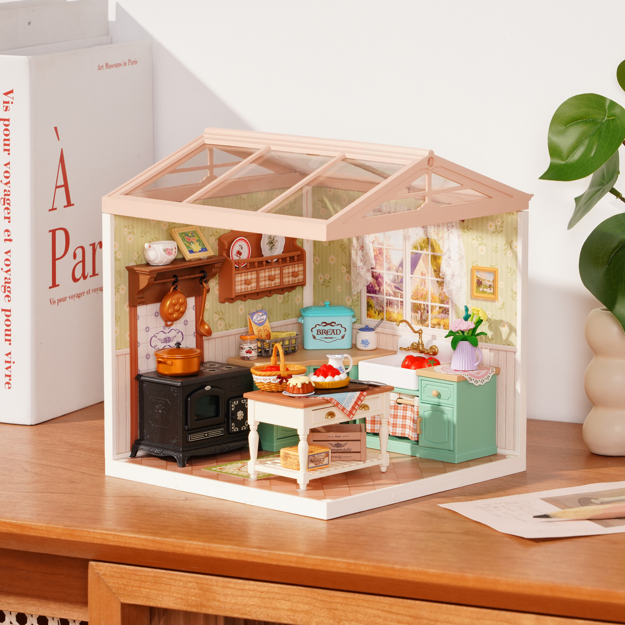Rolife Farmhouse Kitchen DW024 miniatuurkamer in een tafelblad thuis scène