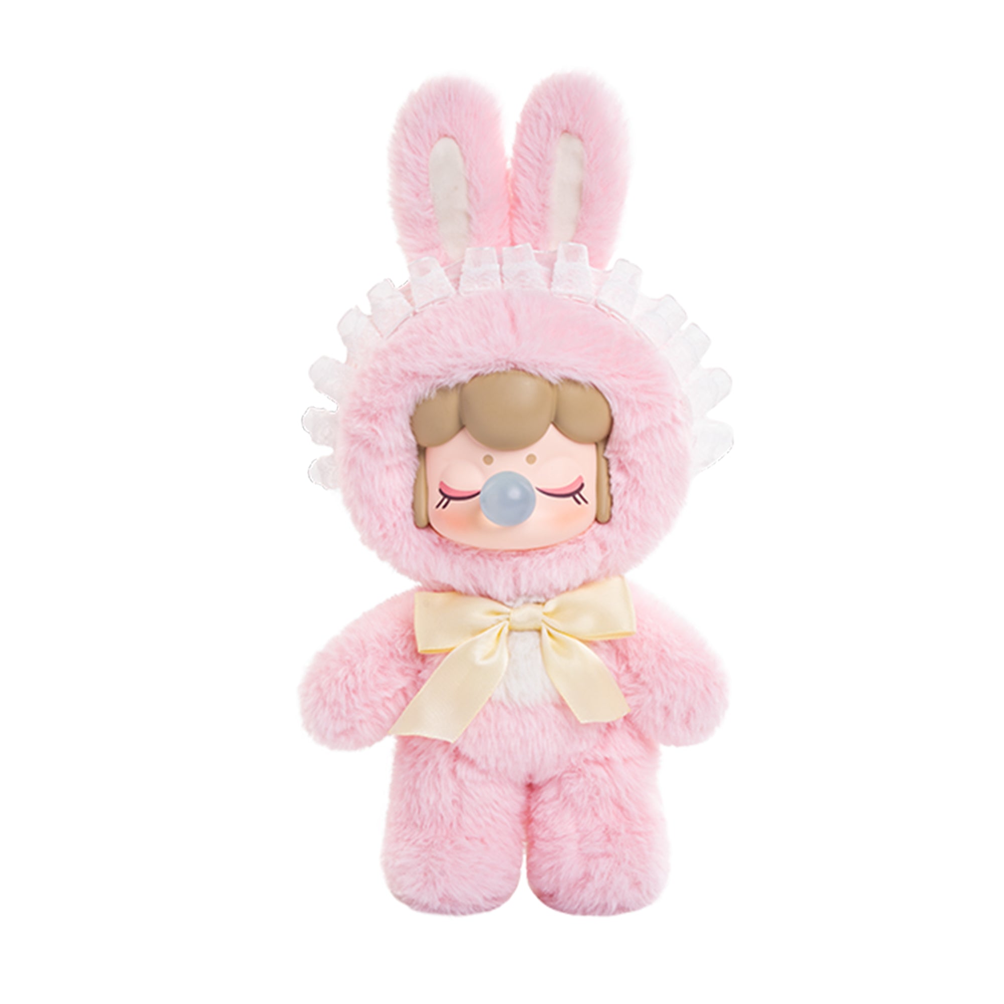 Nanci's Shining Bunny MNBXX rosa Kaninchen Plüschpuppe auf einem weißen Hintergrund