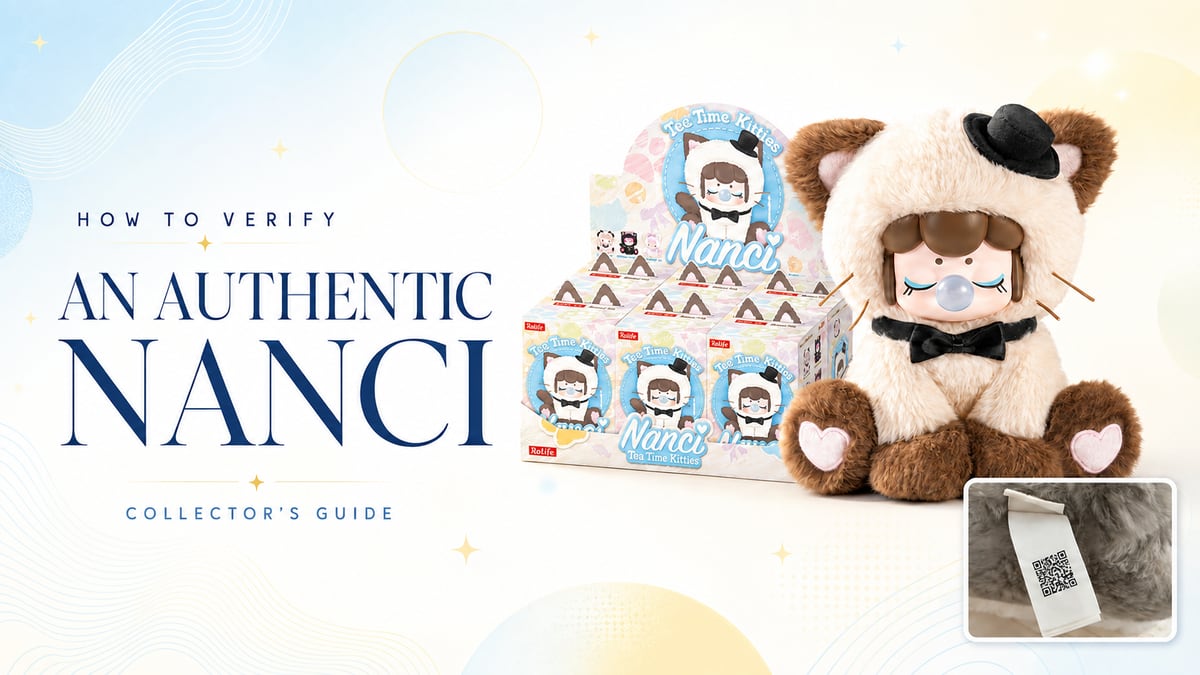 Bright Nanci authenticity guide cover featuring a Nanci plush figure and verification QR code