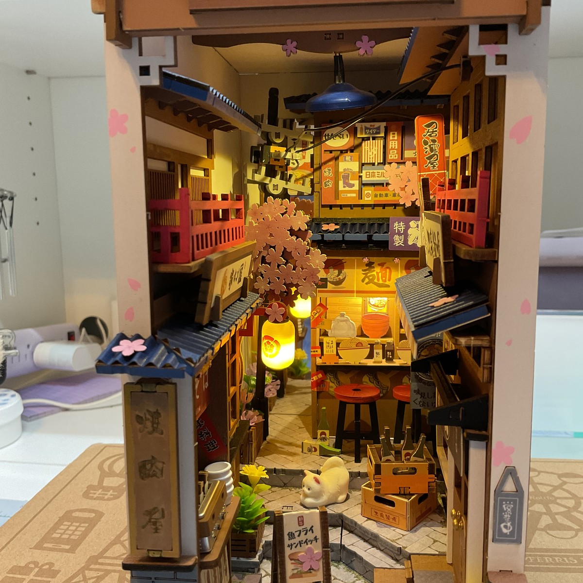 Complete Sakura Wine Alley book nook made by Rolife Community maker JeanneL