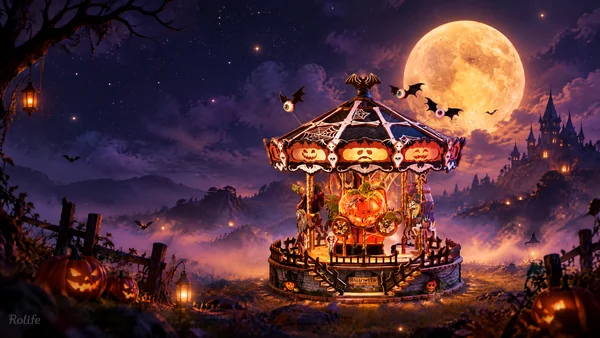 Moonlit Halloween carousel wallpaper