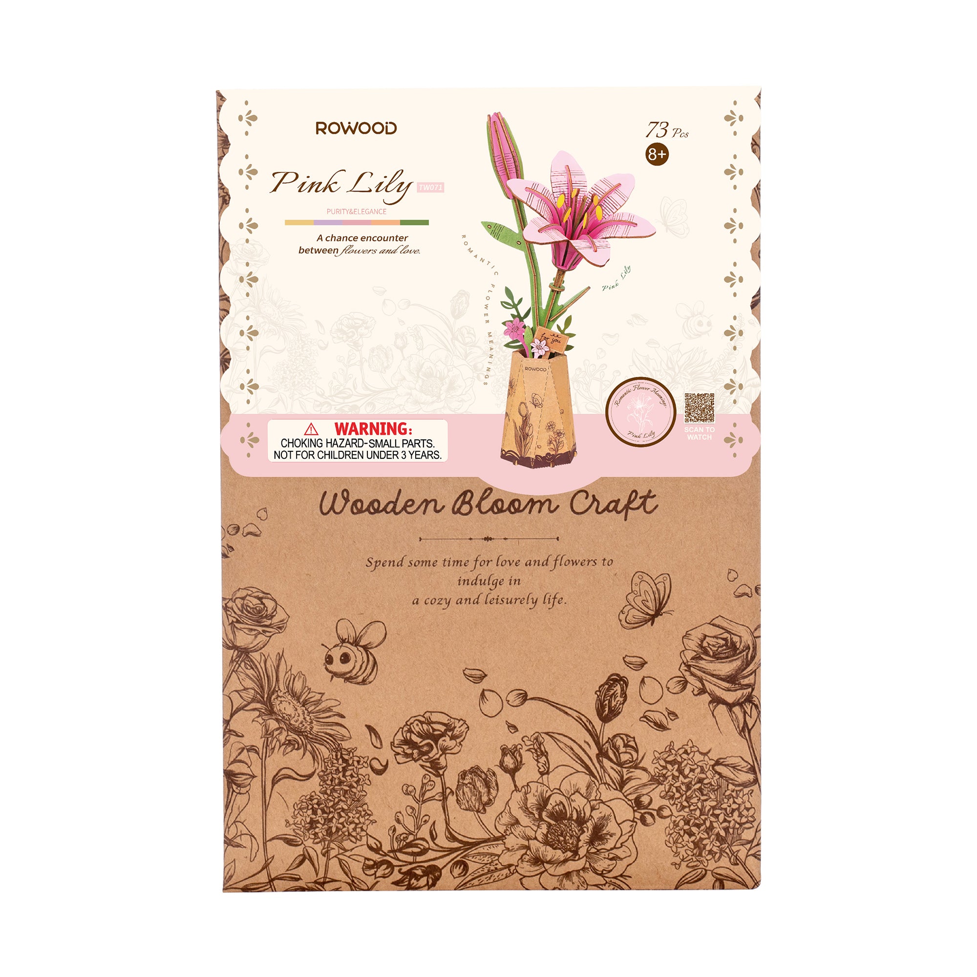 Rowood DIY Wooden Flower Pink Lily TW071 detail view