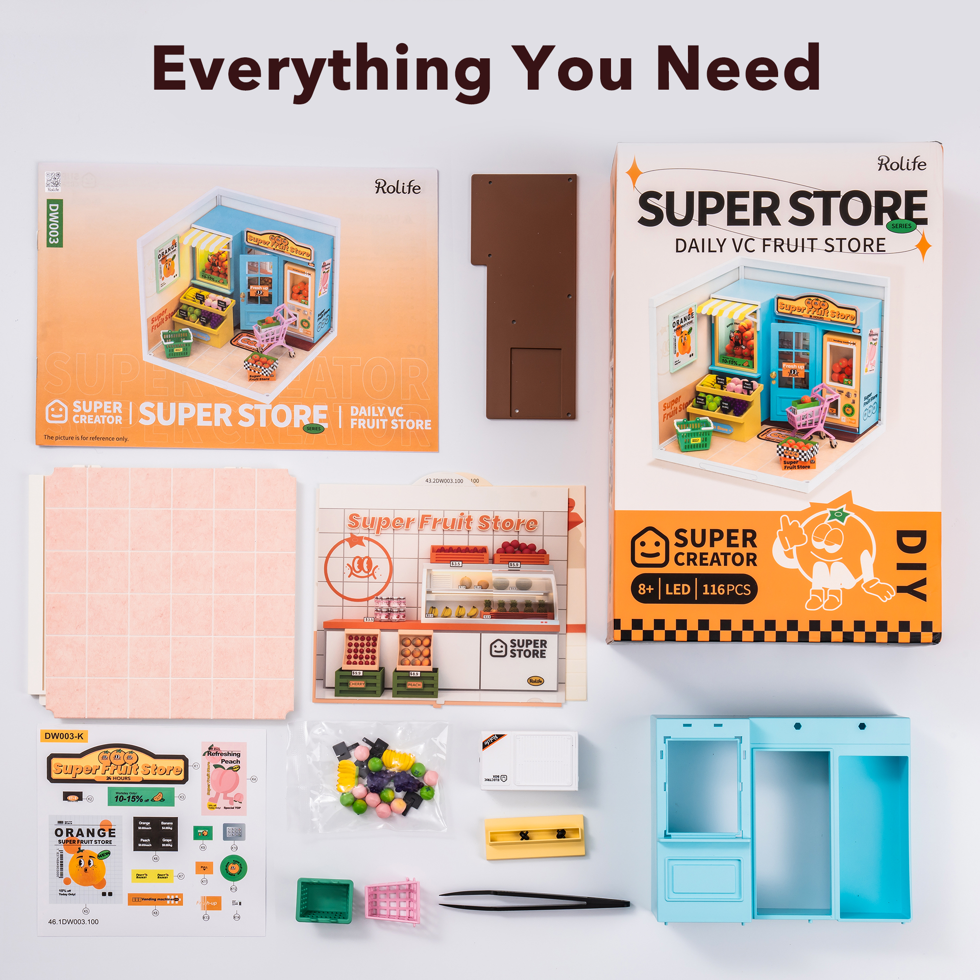 Rolife Super Fruit Store Super Creator Miniature House DW003 graphique de disposition des pièces et accessoires inclus